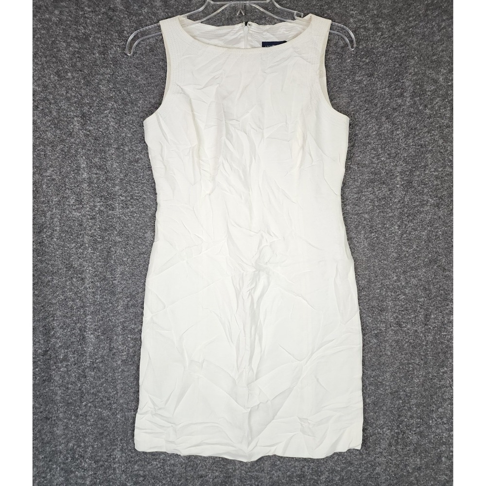 Ann Taylor Dress Womens 4P Sheath White Linen Blend Sleeveless Boat Neck GOOD